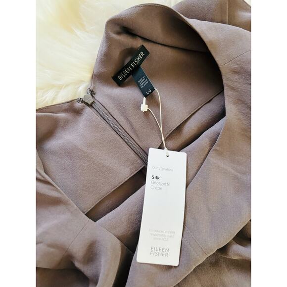 EILEEN FISHER Layered Bateau Neck Silk Jumpsuit | Luna / Gray | L | NWT - Picture 5 of 12